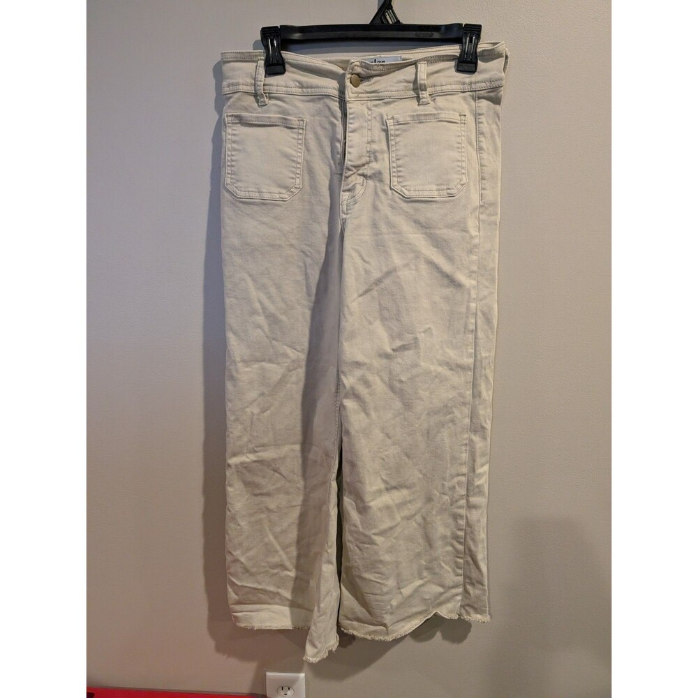 NWOT Mica Denim BUCKLE 28 High Rise Wide Leg Crop Jeans Cream White RAW HEM